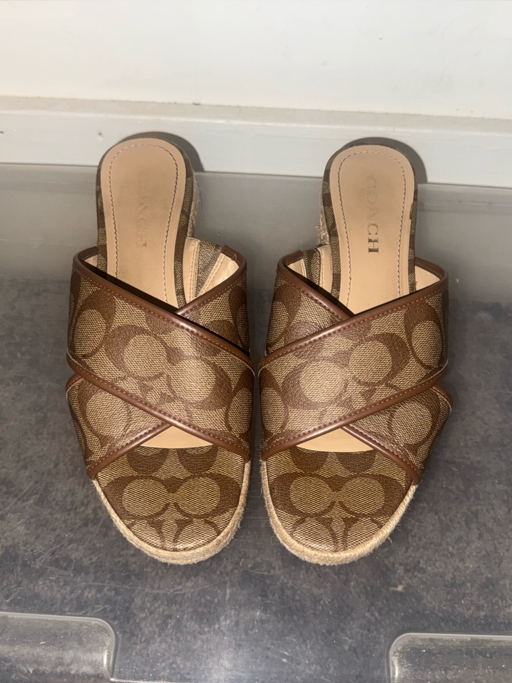 Coach Brown Signature Canvas Crisscross Mules